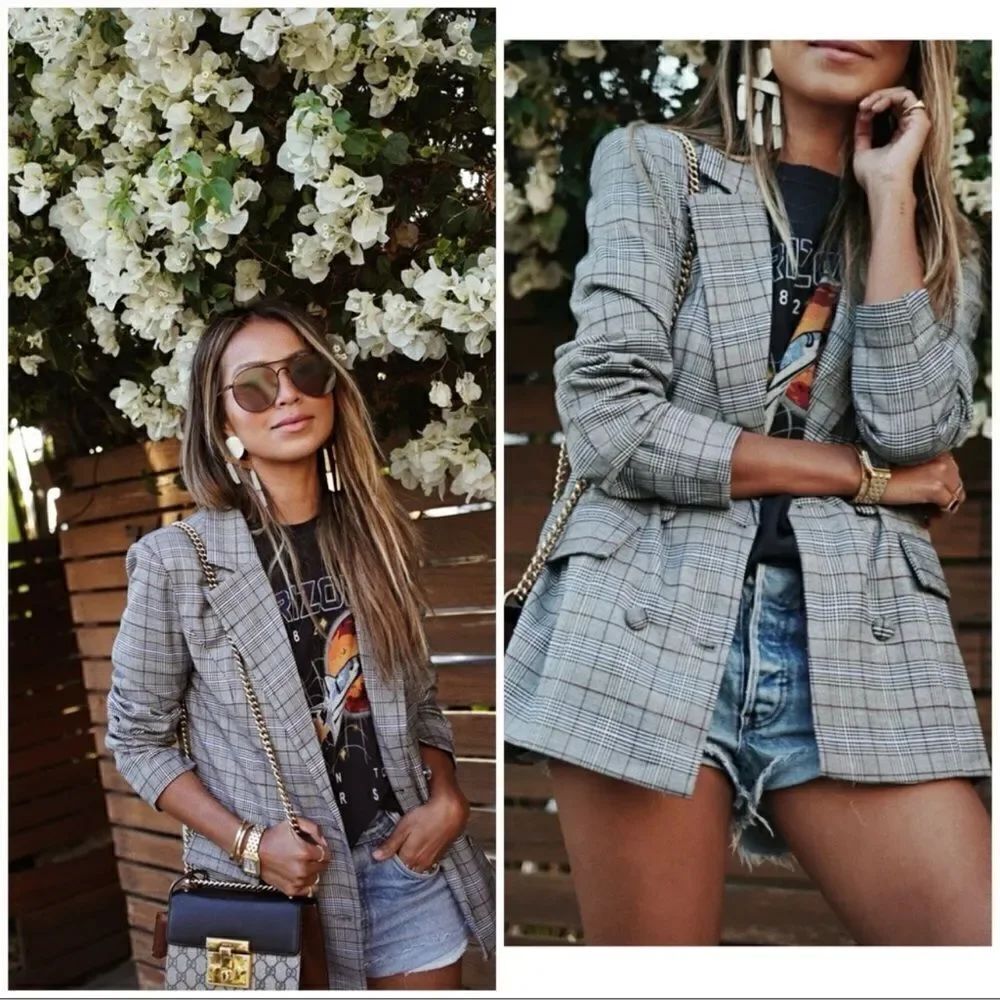 MAJORELLE Rhea Grey Plaid Blazer Size Small